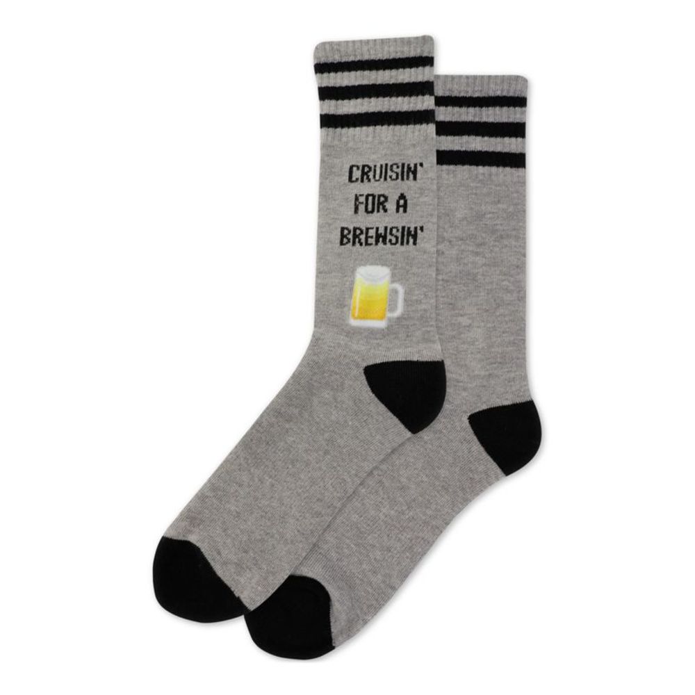 HOTSOX Mens Gray Cotton Stripes, Logo Arch Support Casual Crew Socks 6-12.5